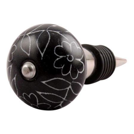 Black Leaf Floral Ceramic Wine Stopper